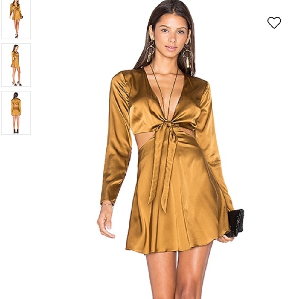 LPA Satin Tie-Front Mini Dress in Mustard Gold